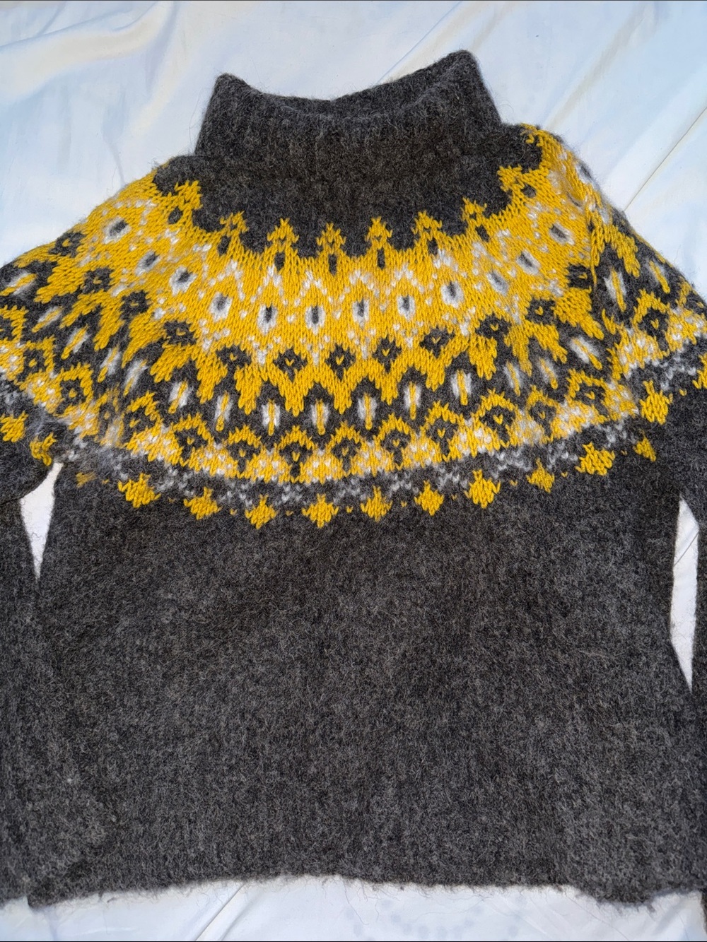 Banana Republic Charcoal Turtleneck Sweater with Mustard Fair Isle Yoke